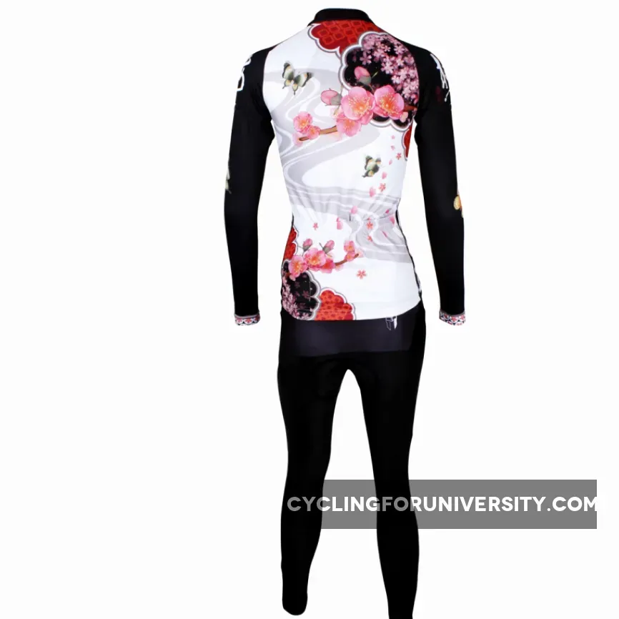 ILPALADINO Women's Long Sleeves Red Flower Cycling Apparel Outdoor Sports Gear Leisure Biking T-shirt Clothing Suits with Tights NO.542