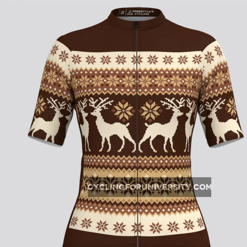 Women's Classic Ugly Christmas sweater Cycling Jersey - Brown