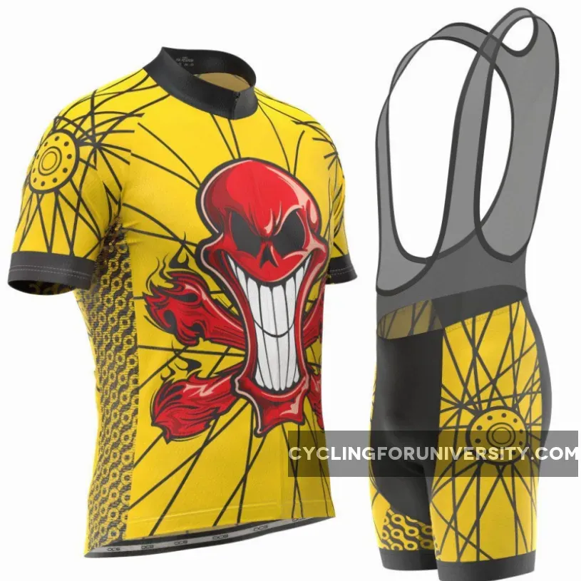 Men's Flaming Red Skull Short Sleeve Cycling Kit Red Flaming Skull