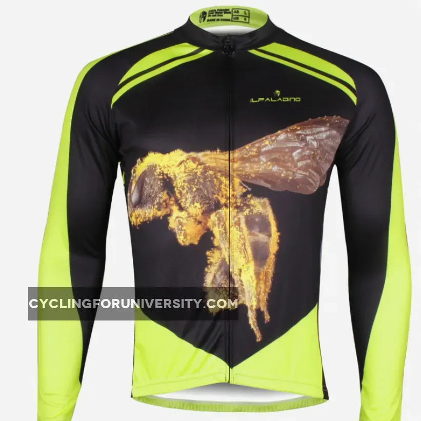 ILPALADINO Honey Bee Men's Long Black and Yellow Sleeves Cycling Jerseys Suit Winter Exercise Bicycling Pro Cycle Clothing Racing Apparel Outdoor Sports Leisure Biking (Velvet) NO.737