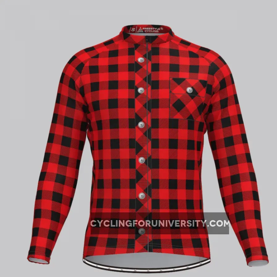 Plaid Checkered Shirt V2 Men's LS Cycling Jersey Red To Buy