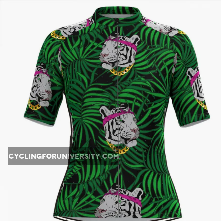 Women's Tiger Tropical Plant Print Hawaiian Cycling Jersey