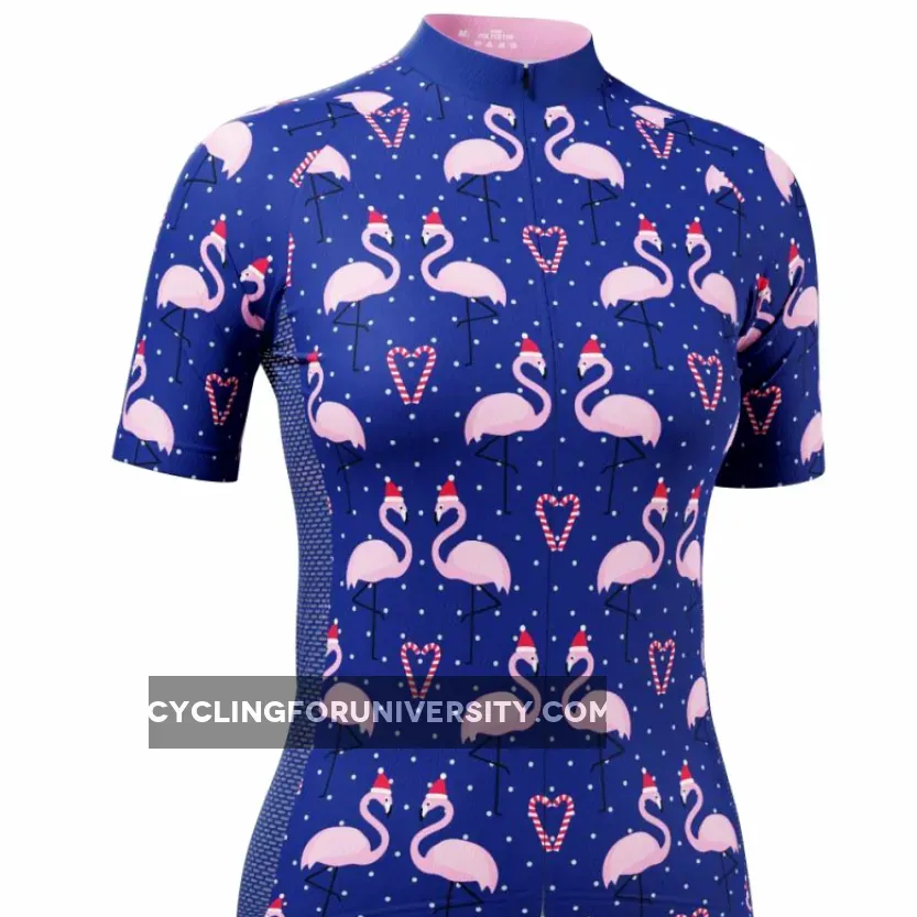 Women's Flamingo Santa Short Sleeve Cycling Jersey Outlet