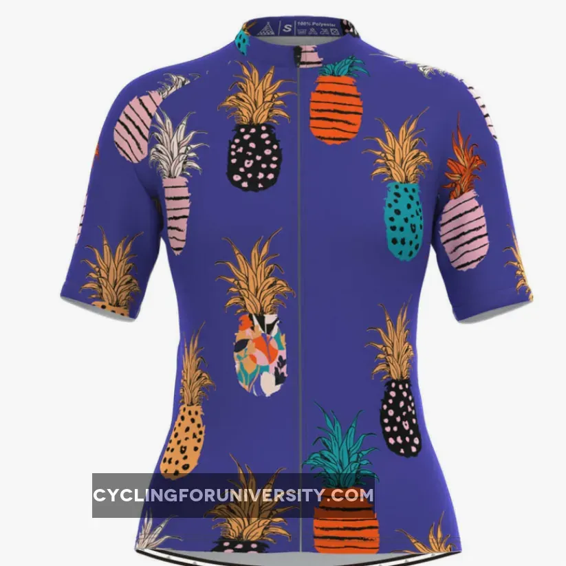 Women's Multicolor Pineapple Print Cycling Jersey-Purple