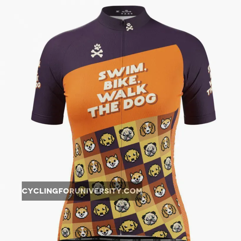 Women's Swim, Bike, Walk the Dog Short Sleeve Cycling Jersey