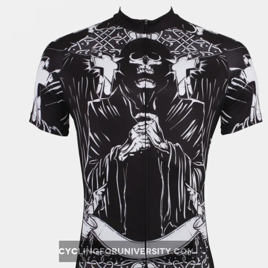 Men's Black Cycling Jersey Prayer Skull Bike Shirt 516