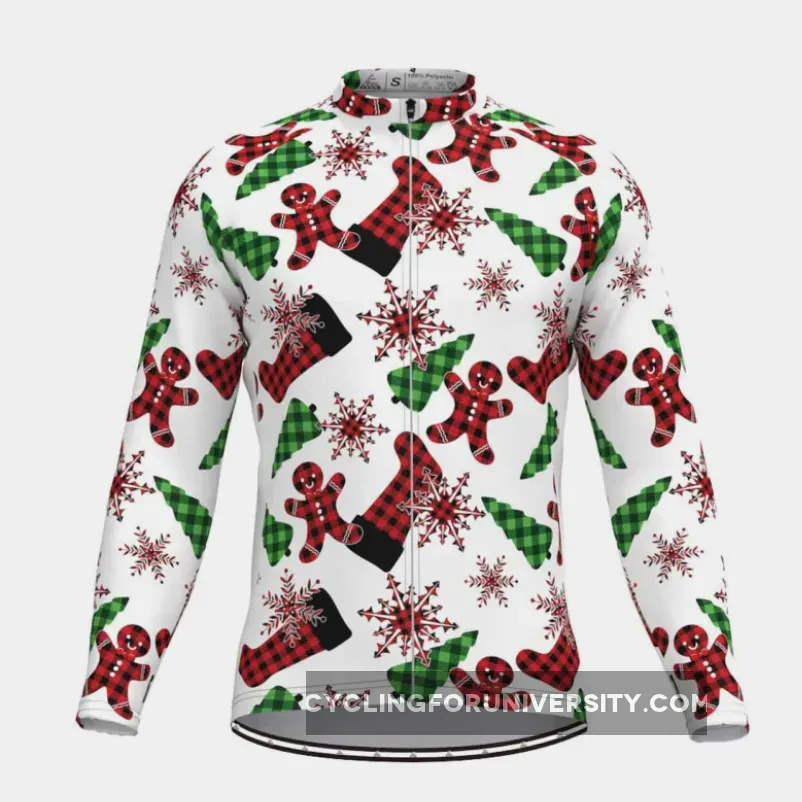 Check Shirt Themed Christmas Gingerbread Man LS Cycling Jersey