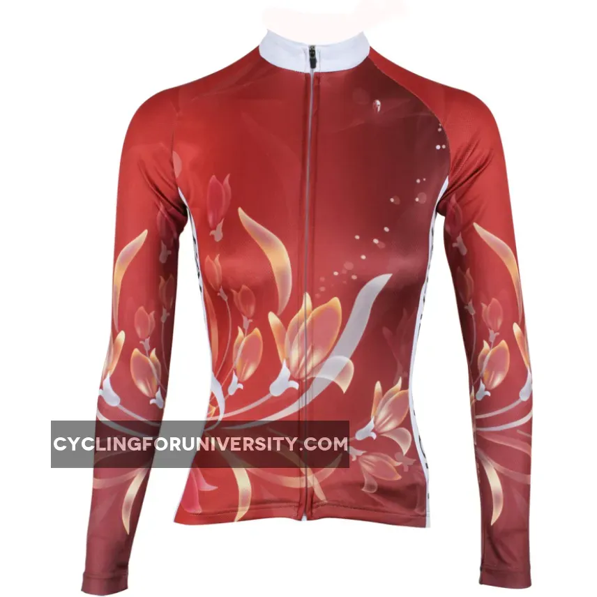 ILPALADINO Women's Long Sleeves Red Fashionable Apparel Outdoor Sports Gear Leisure Biking T-shirt Cycling Clothing Suits with Tights