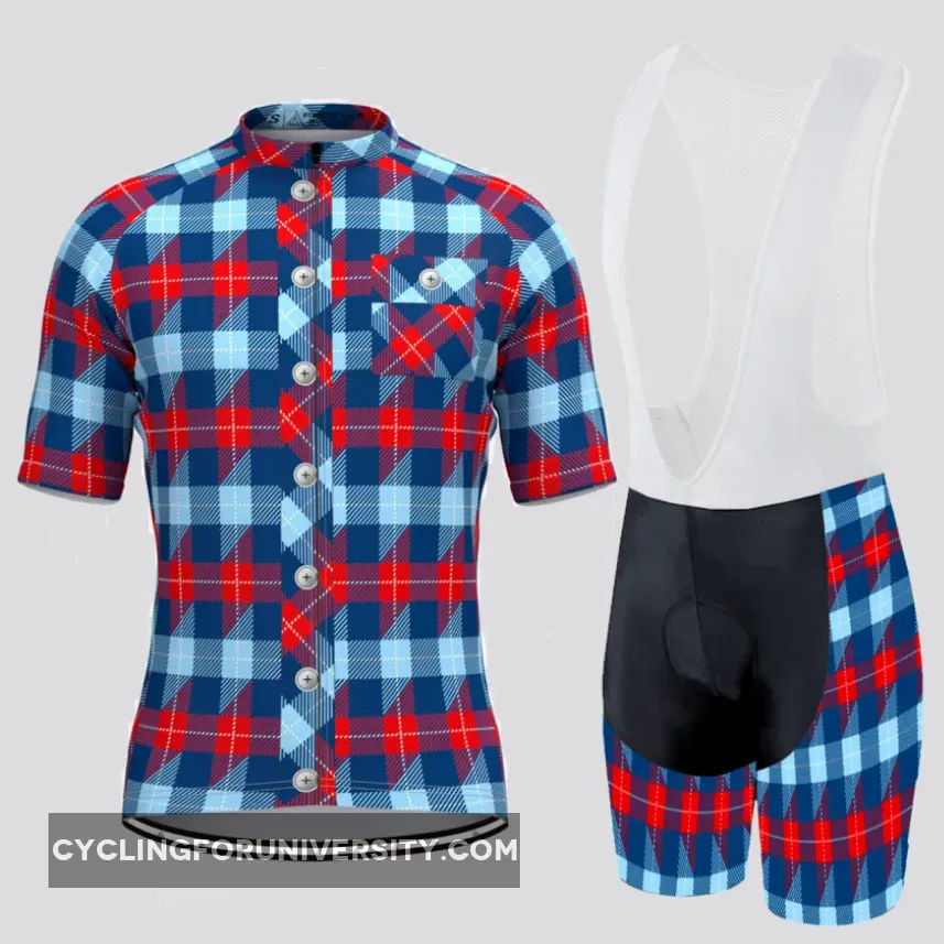 Plaid Checkered Shirt Men's Cycling Kit Blue Red Brand New