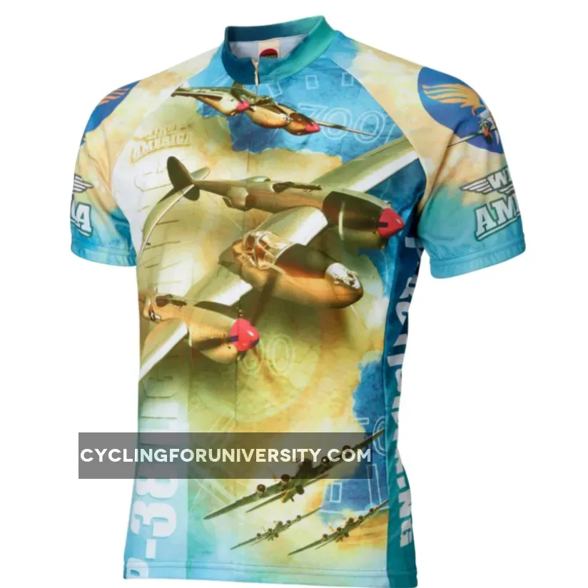 US Air Force P-38 Lightning WWII Short sleeve Full zip men's cycling jersey