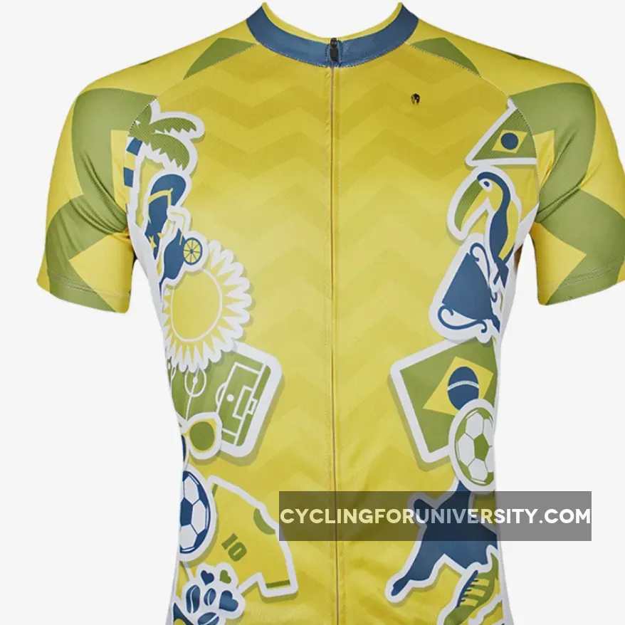 Yellow Men's Cycling Jersey World Cup Games Pattern Football Fans Short Sleeve Shirt NO.152
