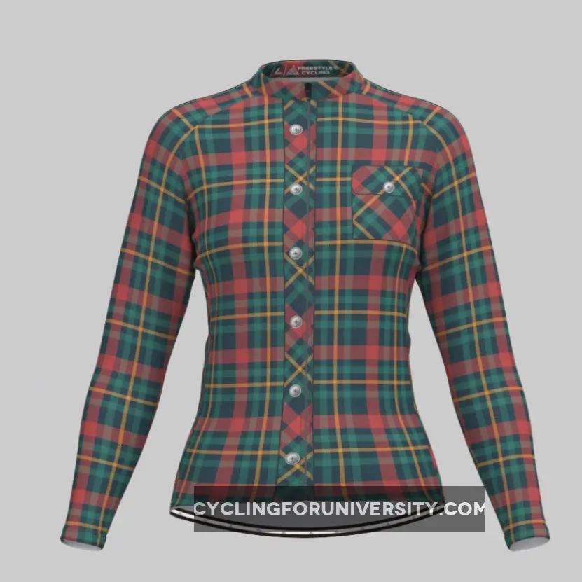 Plaid Checkered Shirt V28 Women's LS Cycling Jersey Outlet