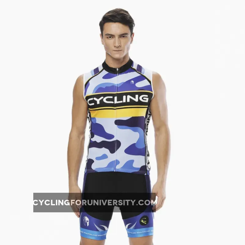 Blue Camo Men's Cycling Sleeveless Bike Jersey/Kit T-shirt Summer Spring Road Bike Wear Mountain Bike MTB Clothes Sports Apparel Top / Suit NO. 816