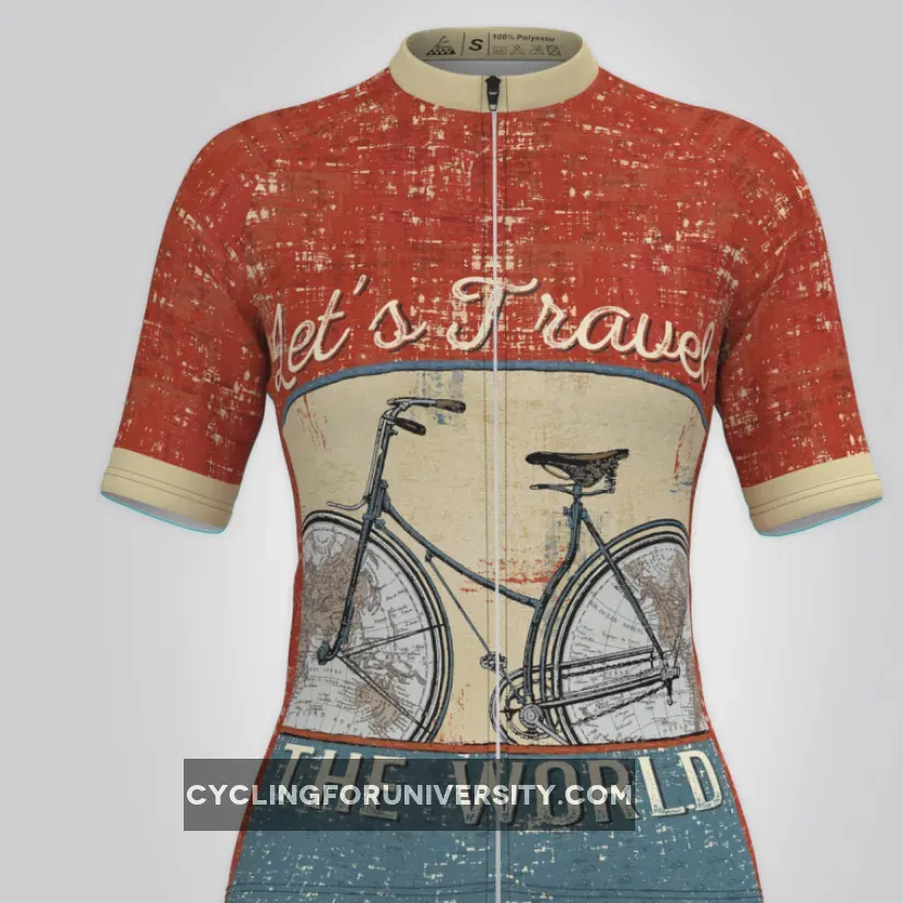 Let's Travel The World Women's Cycling Jersey Red Brand New