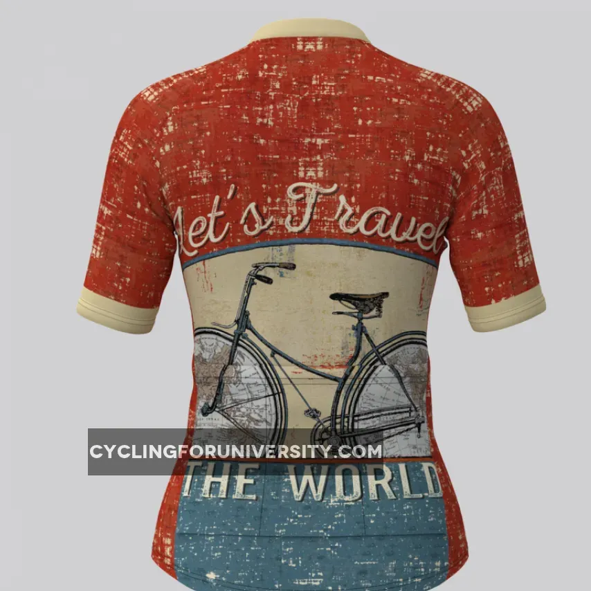 Let's Travel The World Women's Cycling Jersey Red Brand New
