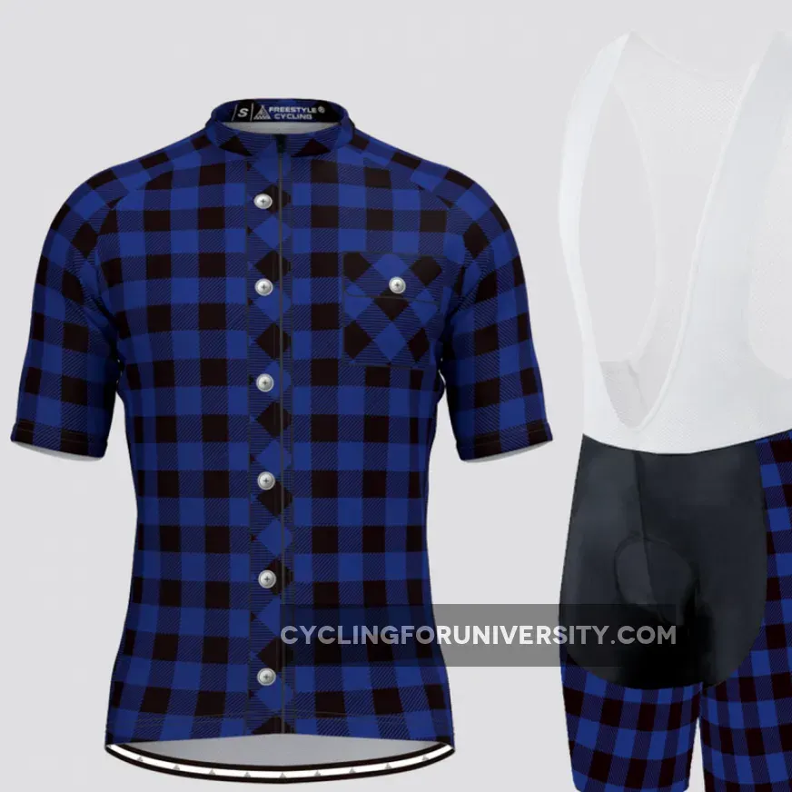 Plaid Checkered Shirt V2 Men's Cycling Kit Blue Outlet
