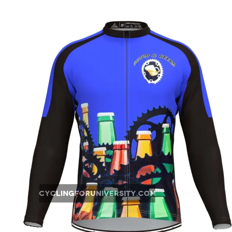 Gears & Beers Men's Long Sleeve Cycling Jersey Blue