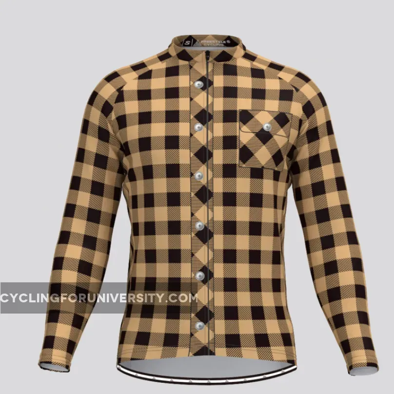 Plaid Checkered Shirt V2 Men's LS Cycling Jersey Gray
