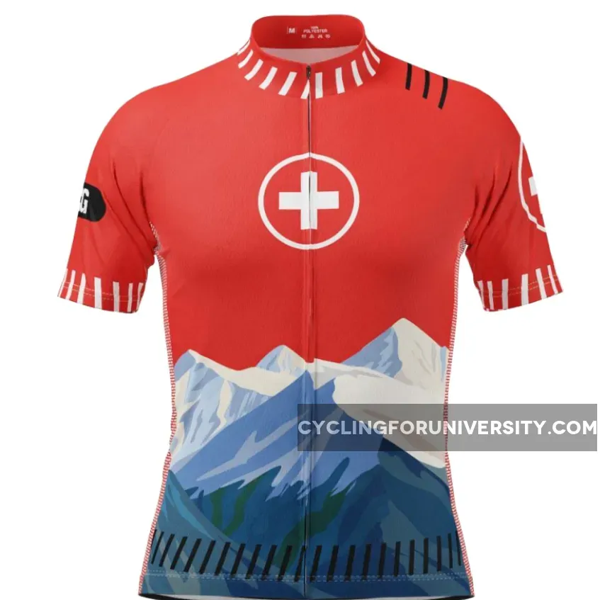 Men's Swiss Alps Switzerland Flag Short Sleeve Cycling Jersey Swiss Alps Clothing