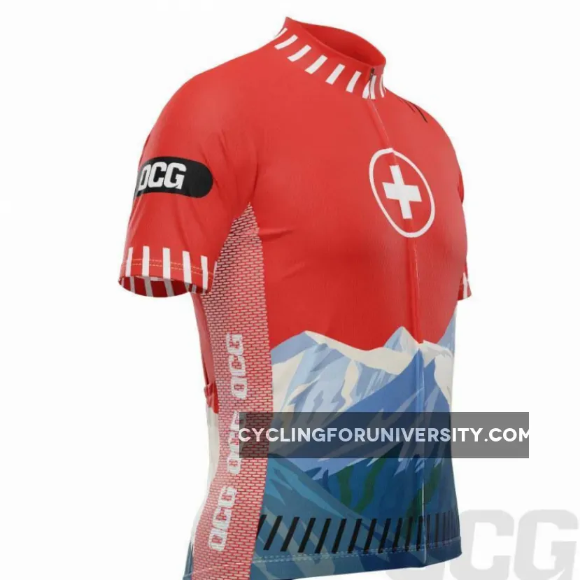 Men's Swiss Alps Switzerland Flag Short Sleeve Cycling Jersey Swiss Alps Clothing