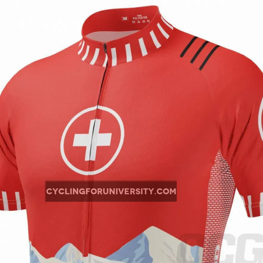 Men's Swiss Alps Switzerland Flag Short Sleeve Cycling Jersey Swiss Alps Clothing