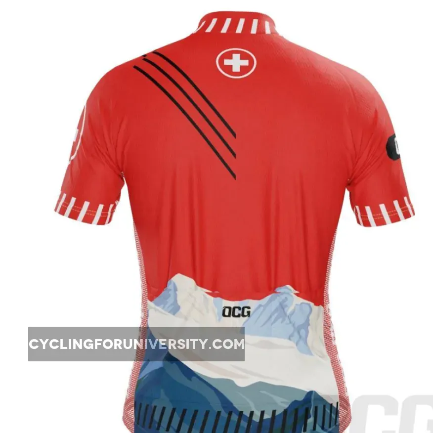 Men's Swiss Alps Switzerland Flag Short Sleeve Cycling Jersey Swiss Alps Clothing