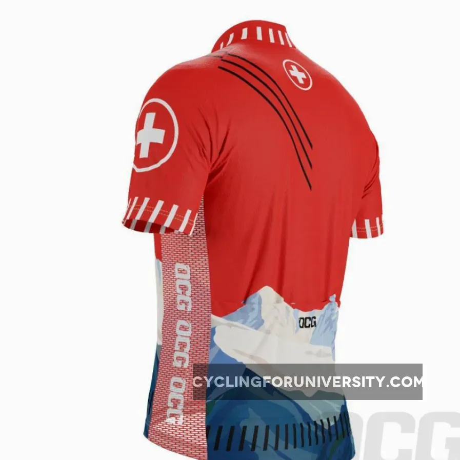 Men's Swiss Alps Switzerland Flag Short Sleeve Cycling Jersey Swiss Alps Clothing