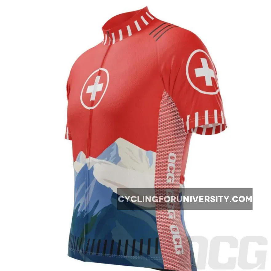 Men's Swiss Alps Switzerland Flag Short Sleeve Cycling Jersey Swiss Alps Clothing