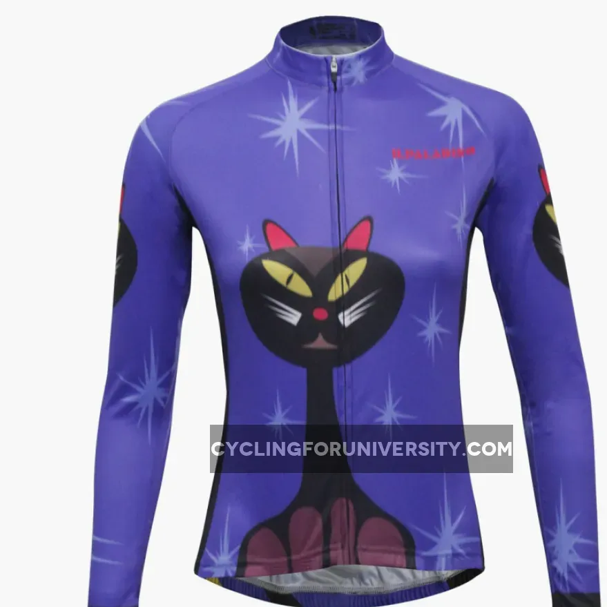 Navy Blue Biking shirt Cycling Jersey and Black Cat Women's Long Sleeves Cycling Jerseys 777