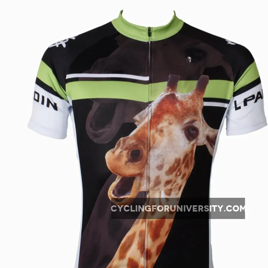 Ilpaladino Giraffe Animal Men's Breathable Quick Dry Short-Sleeve Green&Black Cycling Jersey Bicycling Shirts Summer Sport Wear NO.562