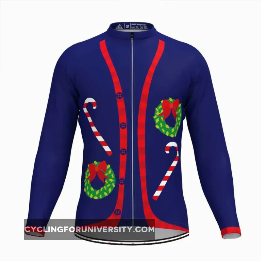 Ugly Christmas Sweater Vest LS Cycling Jersey-Candy cane&Donuts