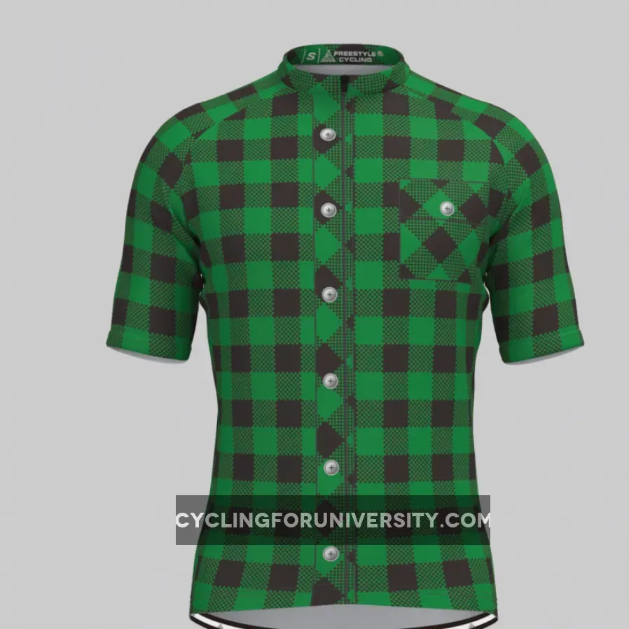 Plaid Checkered Shirt V1 Men's Cycling Jersey Green To Buy