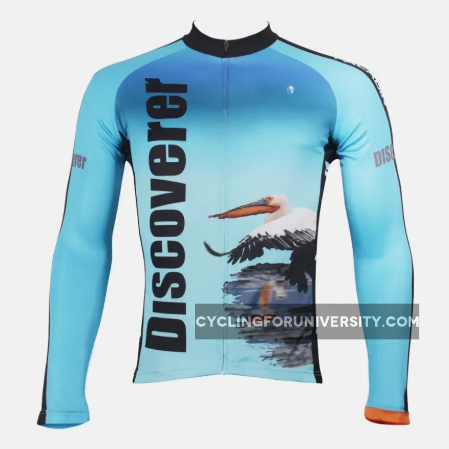 Men's Blue Full Zipper Long-sleeve Cycling Jersey for Outdoor Sport Leisure Sport Winter Bike Shirt Bicycle clothing ILPALADINO 302(velvet )
