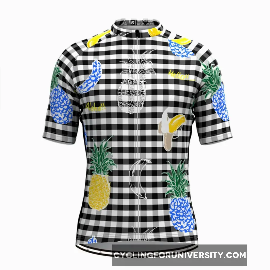 Men's The Fruits Print Black White Plaid Cycling Jersey