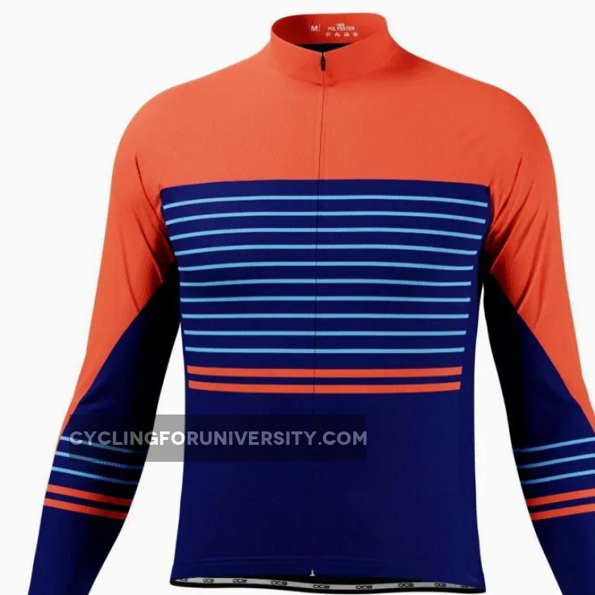 Men's Orange Blue Stripe Long Sleeve Cycling Jersey Restock
