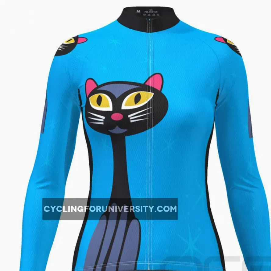 Women's Starry Night Cat Long Sleeve Cycling Jersey