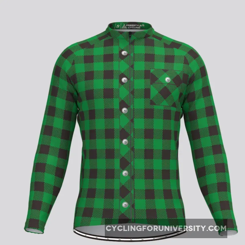 Plaid Checkered Shirt V1 Men's LS Cycling Jersey Green