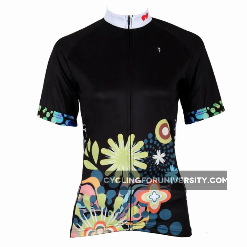 Ilpaladino Chrysanthemum patterned Women's Summer Short-Sleeve Cycling Jersey Biking Shirts Breathable Sport Black Clothes NO.214