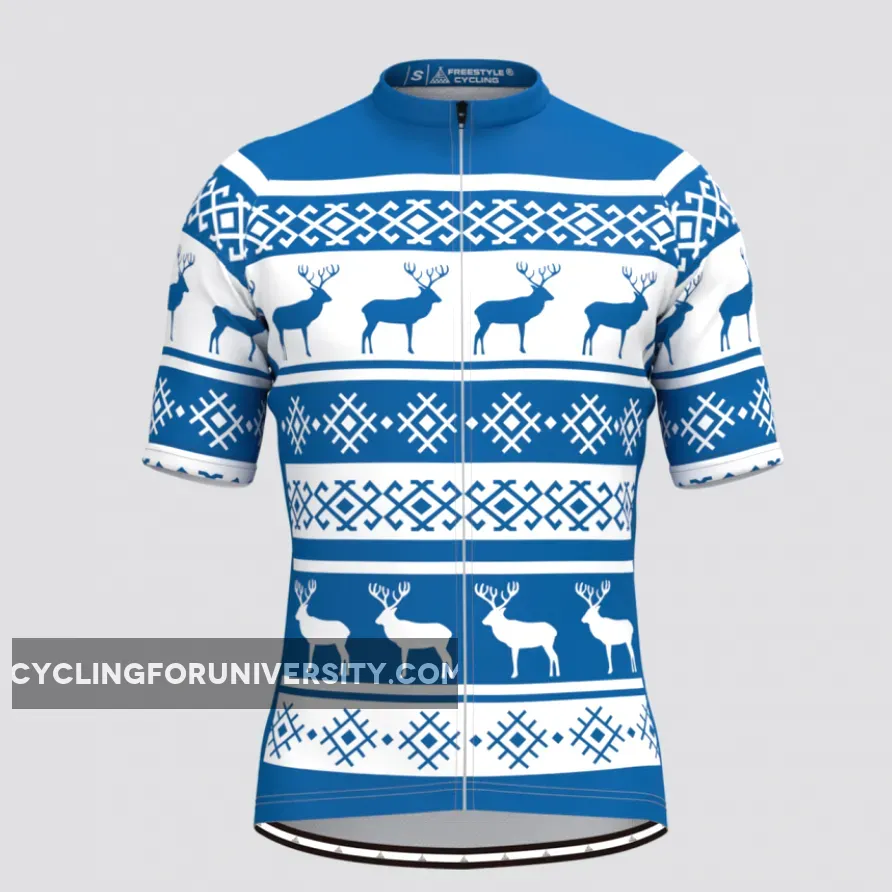 Men's Classic Ugly Christmas sweater Cycling Jersey - Blue