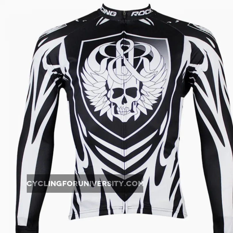 ILPALADINO Rock Racing Skull Black Men's Bike Long-sleeve Cycling Jersey Road/Mountain Bike Wear Breathable Spring Autumn Exercise Bicycling Pro Cycle Clothing Racing Apparel Outdoor Sports Leisure Biking Shirts NO.74