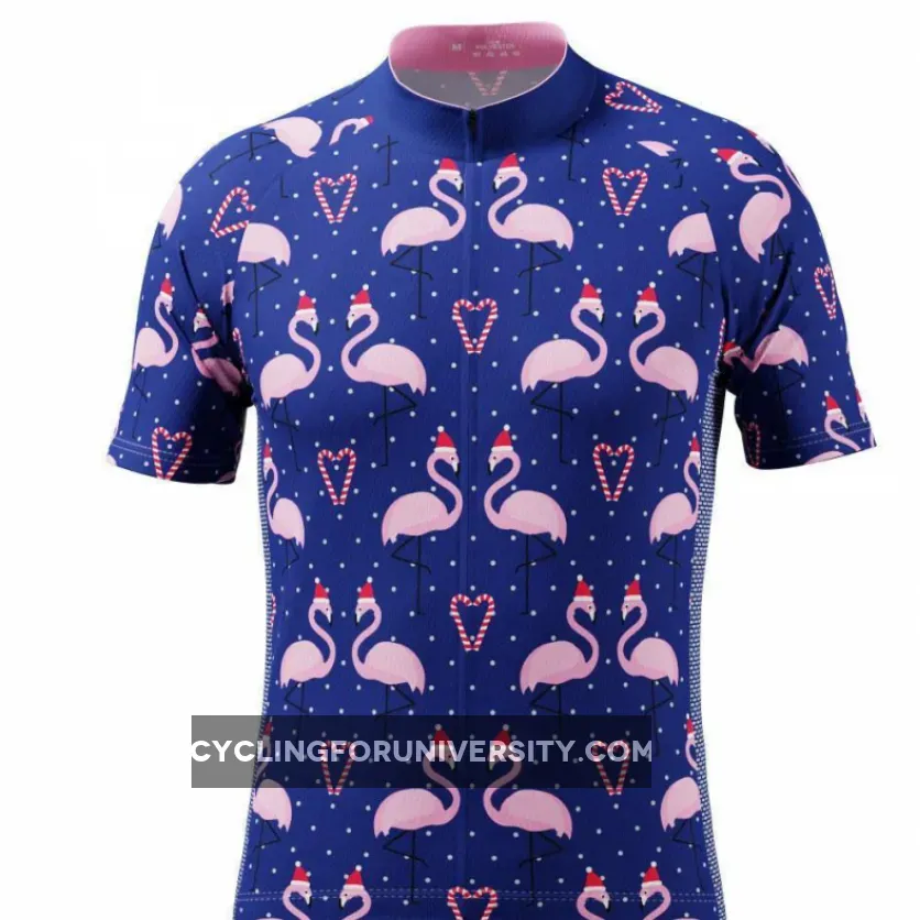 Men's Flamingo Santa Short Sleeve Cycling Jersey Brand New