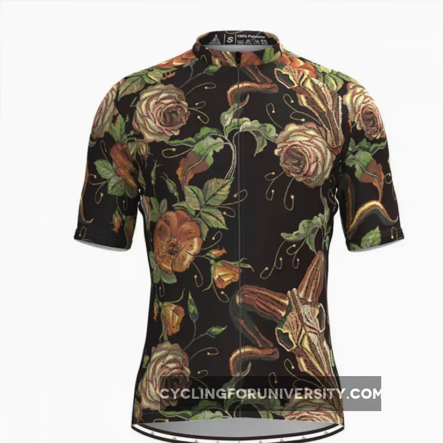 Men's Retro Rose Flower Embroidery Stitches Cycling Jersey V2