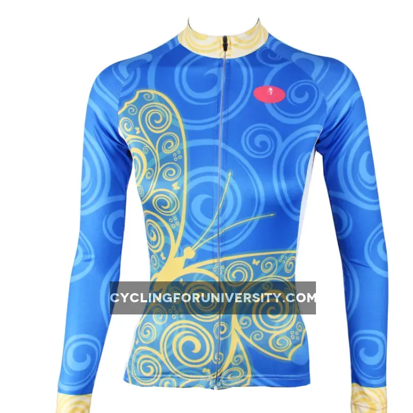ILPALADINO Women's Long Sleeves Blue Yellow-butterfly Cycling Jersey Apparel Outdoor Sports Gear Leisure Biking T-shirt NO.323