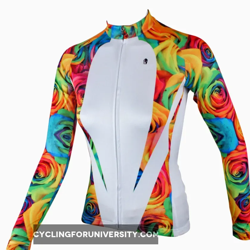 Ilpaladino Rose Patterns Elegant Women's Long-Sleeve Cycling Jersey Spring Autumn Exercise Bicycling Pro Cycle Clothing Racing Apparel Outdoor Sports Leisure Biking Shirts Breathable Sport Clothes NO.224