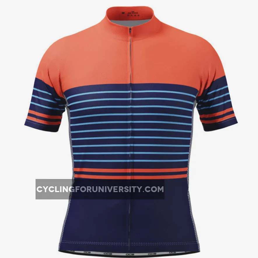 Men's Orange Blue Stripe Short Sleeve Cycling Jersey, Blue Cycling Jersey