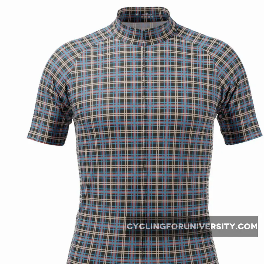 Men's Blue Plaid Checkered Short Sleeve Cycling Jersey Plaid Cycling Jersey