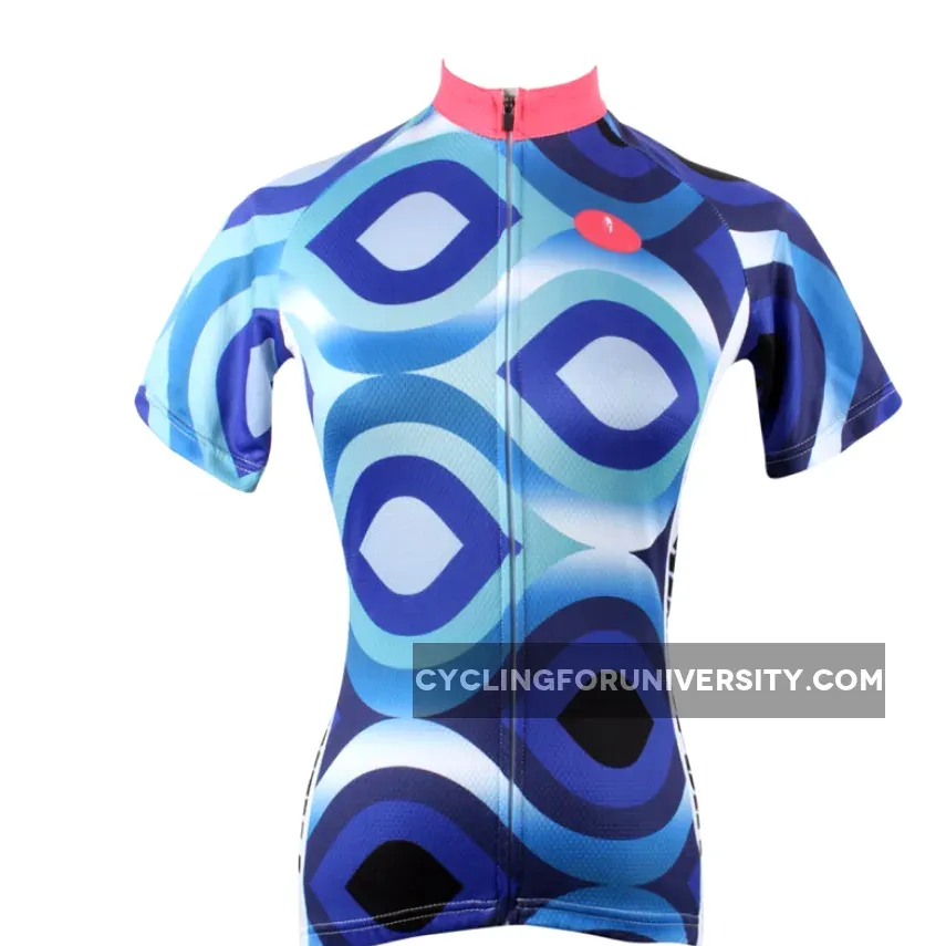 Ilpaladino Scrollwork Pink-collar Blue Women's Quick Dry Short-Sleeve Cycling Jersey Biking Shirts Breathable Summer Sport Clothes NO.182