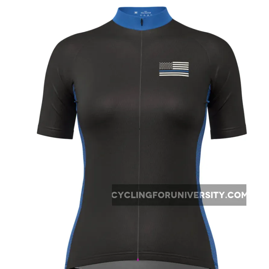 Women's Blue American Flag Short Sleeve Cycling Jersey