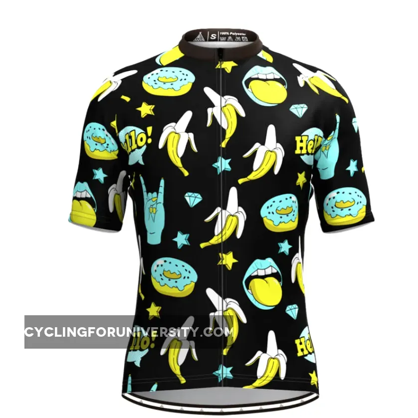 Men's Donuts Banana Print Cycling Jersey Brand New