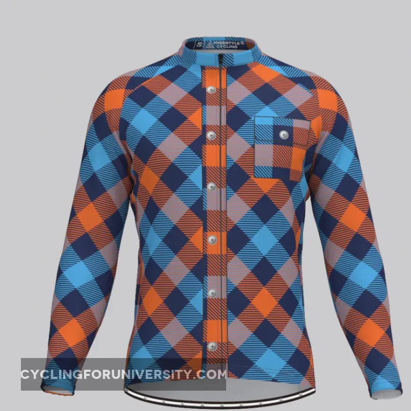 Plaid Checkered Shirt V12 Men's LS Cycling Jersey Online